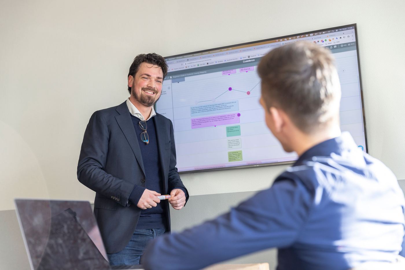 Ein Kundengespräch bei Marketingfreunde über den Weg vom Besucher zum Kunden